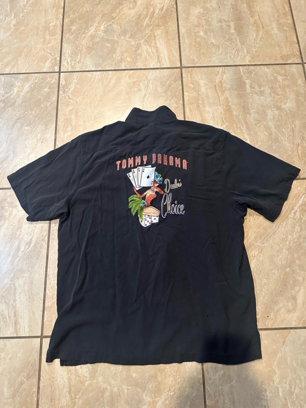 Black Tommy Bahama Men's Dealer's Choice Silk Embroidered Shirt Size XL